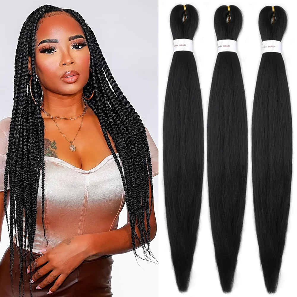 26inch Prestretched Knotless Kanekalon Hair Long Straight Synthetic Box Braids Yaki Texture Hot Water Setting Hair Extension