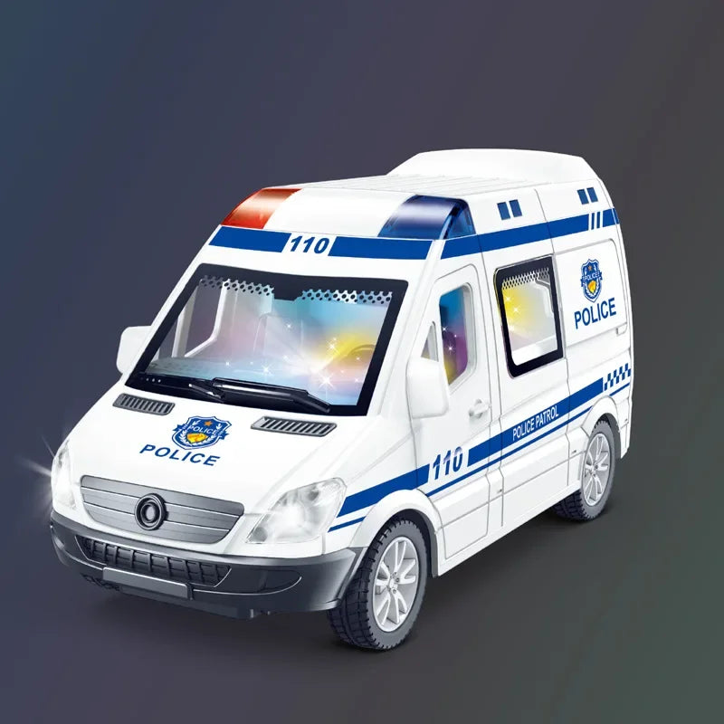 1:32 Mini Car Diecast Ambulance Fire-Truck Policecar Model Sound And Light Vehicle Simulation Collection Gifts Toys Boys