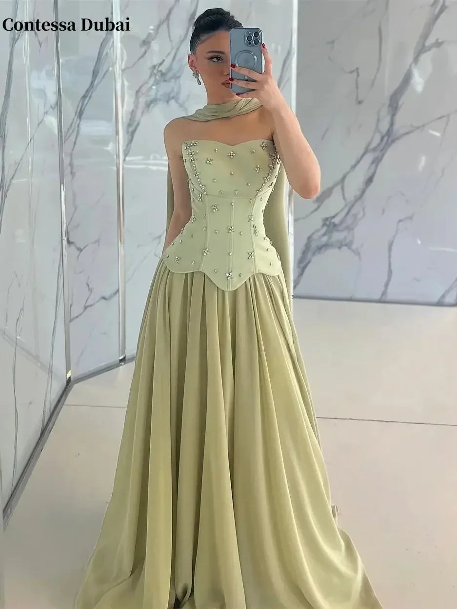 Contessa Dubai Customized Evening dresses A-line prom party dress 2025 Luxury Strapless Floor-length فساتين سهرة