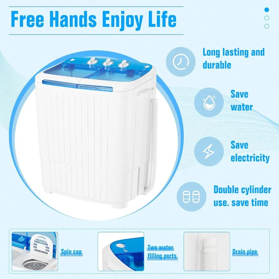 Portable Washing Machine 16 Lbs Compact Mini Washer and Dryer Combo Semi-automatic Twin Tub Laundry Washer with Drain Pump for