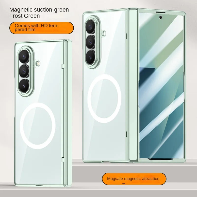 For Samsung Galaxy Z Fold 7 electroplated magnetic case with integrated tempered glass front film anti-fingerprint phone case