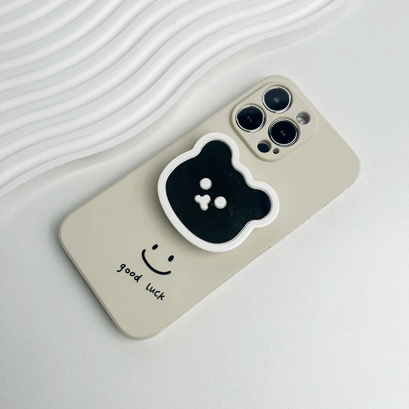 Cute Bear Mirror Magnetic Socket Grip Phone Holder For Magsafe IPhone Mac Samsung Safe Ring Finger Expanding Stand