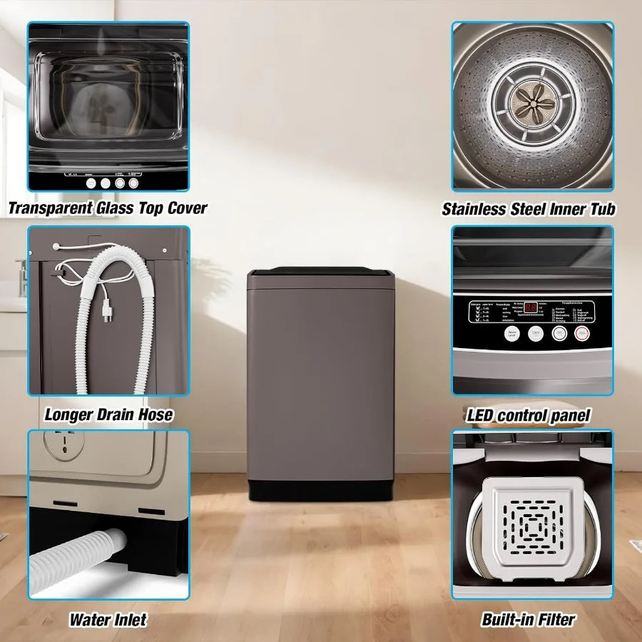 18lbs Portable Washing Machine Full Automatic Washer and Dryer with 2.4 Cu Ft Compact Design Featuring Drain Pump 10 Wash Progr