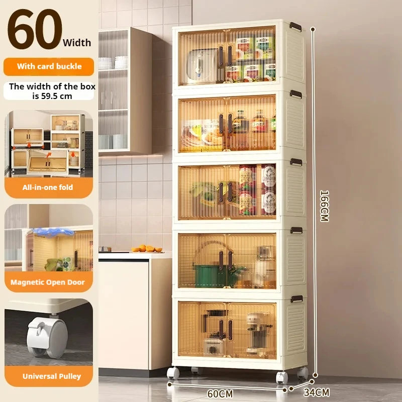 2025 Folding Living Room Cabinet Multifunction Closet Organizer With Wheel Stackable Sundries Large Capacity Storage Box Shelf