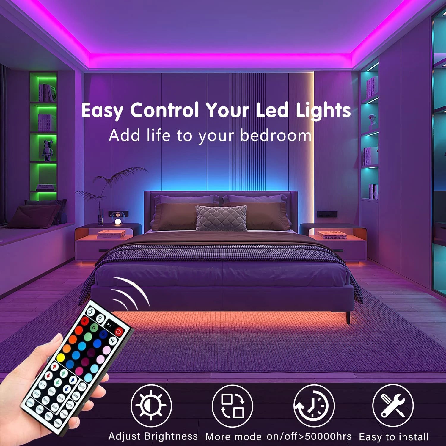 RGB LED Strip Lights with 44-Key Remote Control (1m–20m) – Color-Changing Tape Light for Bedroom, Living Room, Party, or TV Backlight