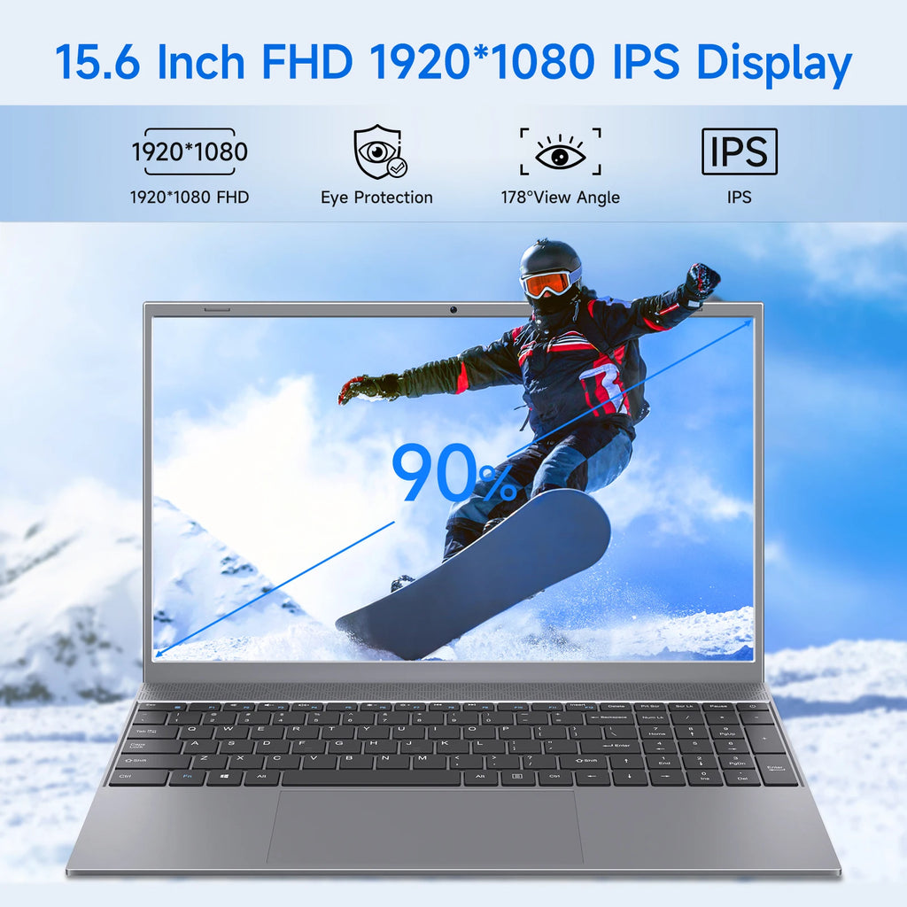 15.6″ Laptop — Intel Pentium J3710, 8GB DDR4, 256GB SSD, Full HD IPS, Windows 11, Wi-Fi + BT 5.0 (Dark Gray)