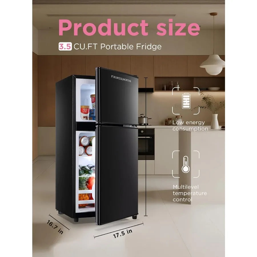 3.5 Cu.Ft Compact Refrigerator with Freezer 2Door Mini Fridge Featuring Adjustable Thermostat for Dorm Office Bedroom RV Use Bl