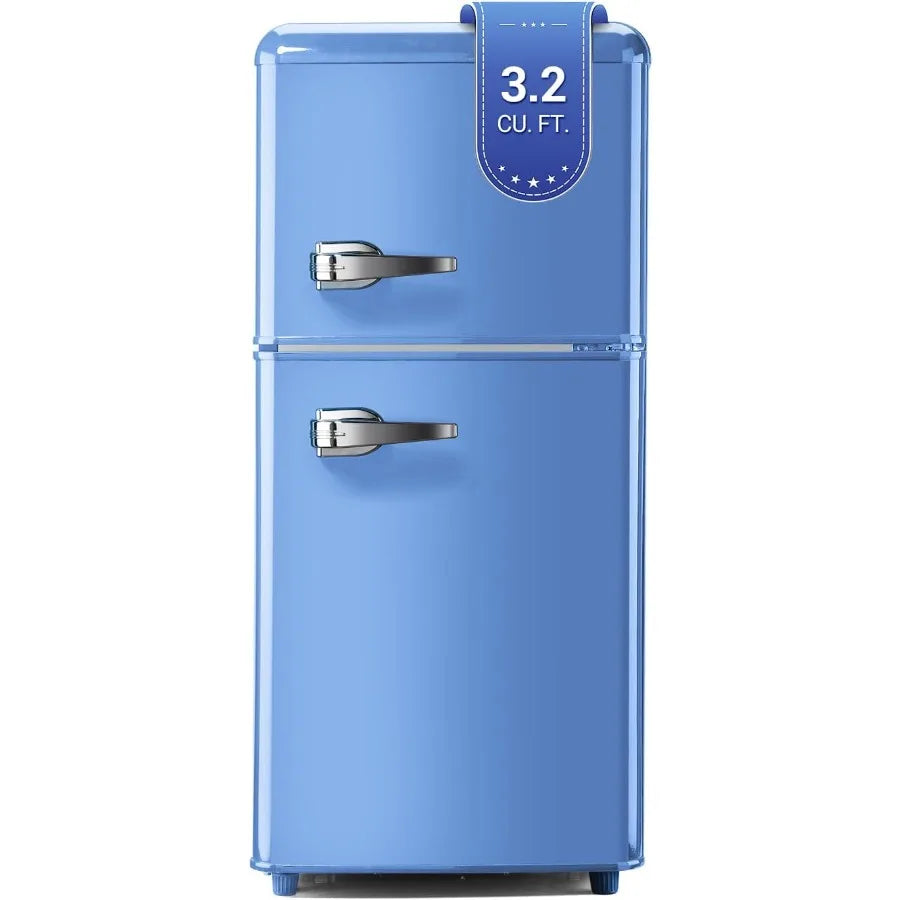 Retro Mini Fridge 3.2 Cu. Ft. Small Refrigerator with Freezer Retro Style with 7-Level Adjustable Thermostat Compact Vintage 2-