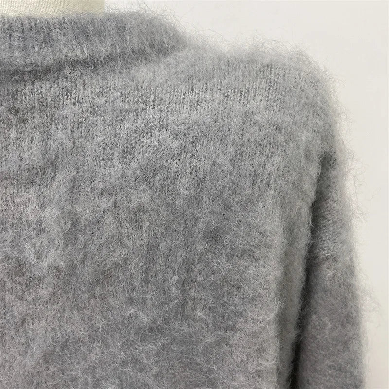 Women’s Oversized Fuzzy Knit Pullover – Solid Color Crewneck Sweater (Cozy “Lazy” Style)