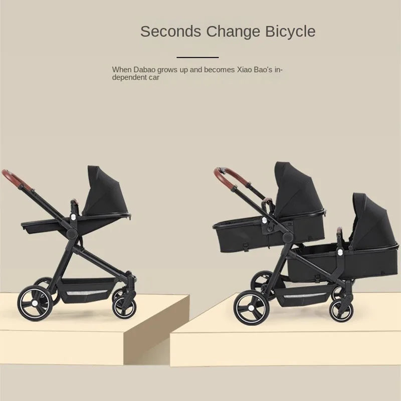 Twin Stroller Baby Double Stroller 0~8 Years Old Baby Stroller Lightweight Folding Boardable Multifunctional Two-way Stroller