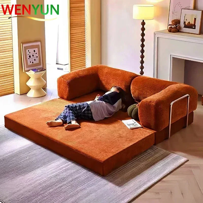 2025 New Elegant Italian Compressed Sofa Minimalist Retro Corduroy Sofa Bed Foldable Washable Customizable for Living Room