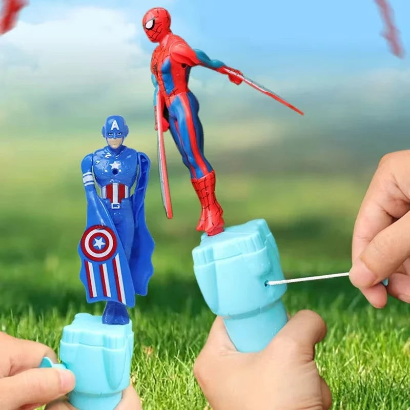 Anime Spiderman Bamboo Dragonfly Flying Toy Iron Man Captain Rotating String Flying Toys Outdoor Toy for Boys Children Gift 2026