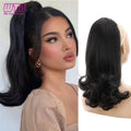 WTB Synthetic Natural Black Yaki Ponytail Warping for Women Tail Wavy Drawstring Ponytail Extension Hair Bun Hairpieces