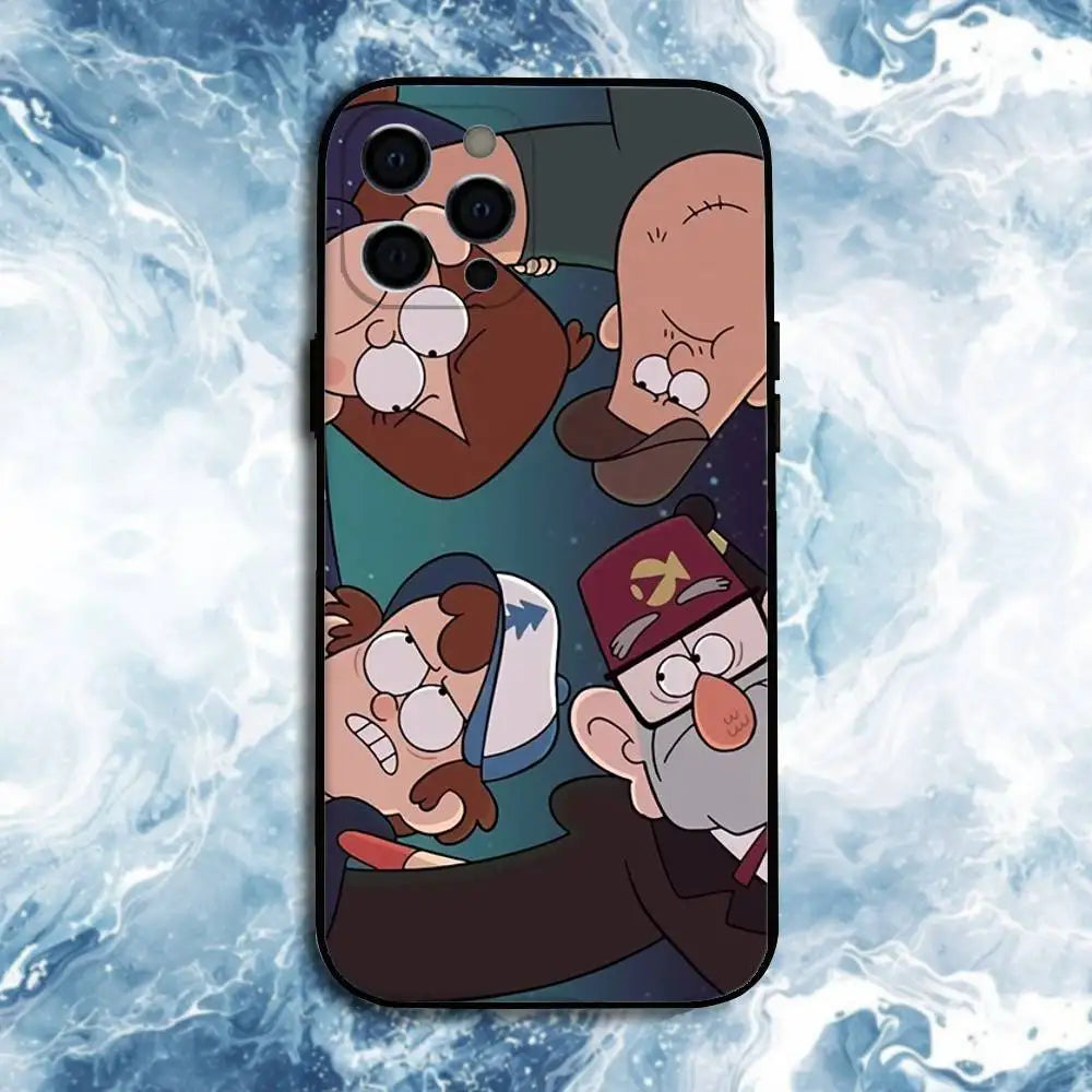 Gravity Falls  Phone Case For iPhone 16,15,14,13,12,11 Plus,Pro Max, Soft Silicone Black Cover