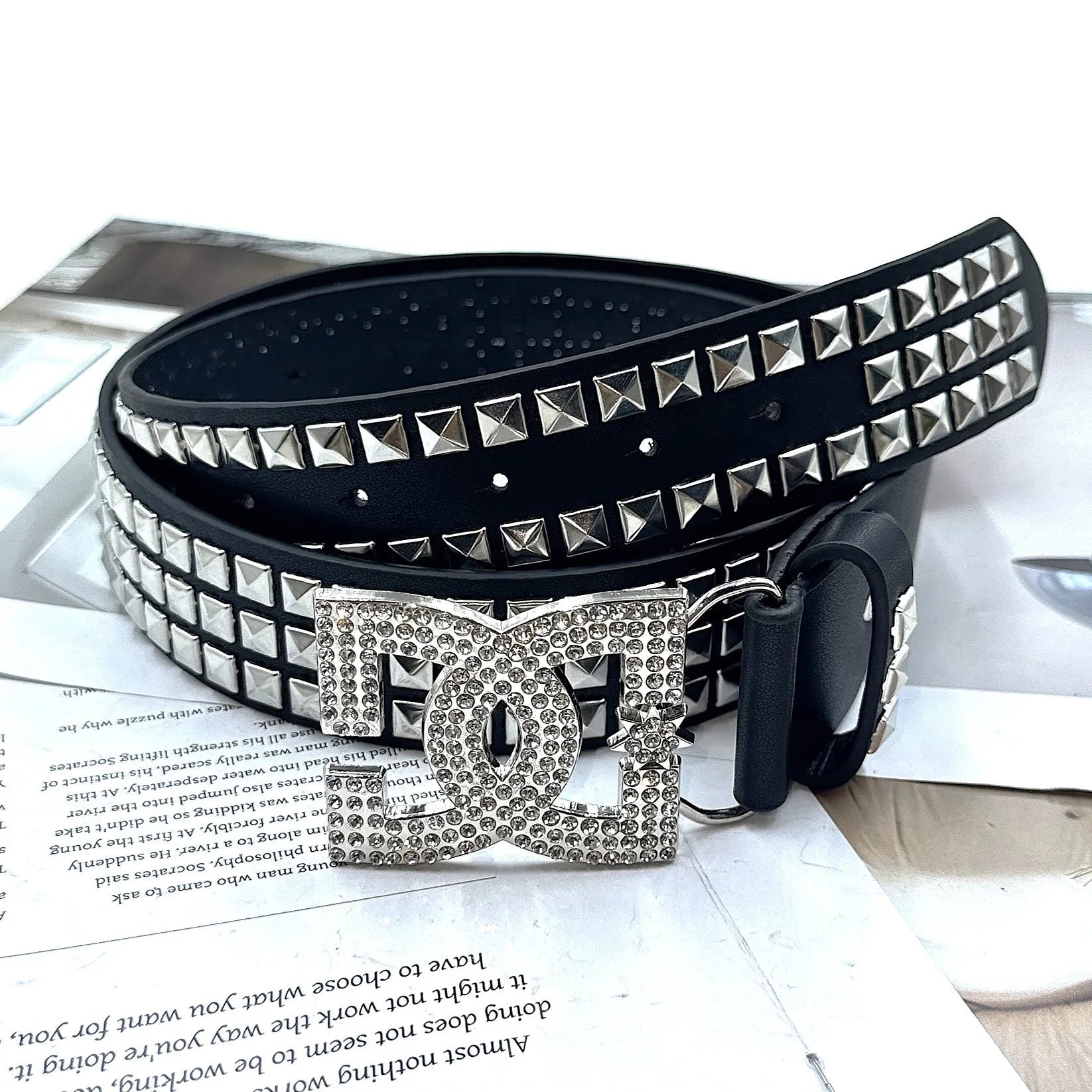 YK2 luxury·hot girl women's rhinestone belt, unique punk fashion rivet leather belt, versatile embedded decorative belt