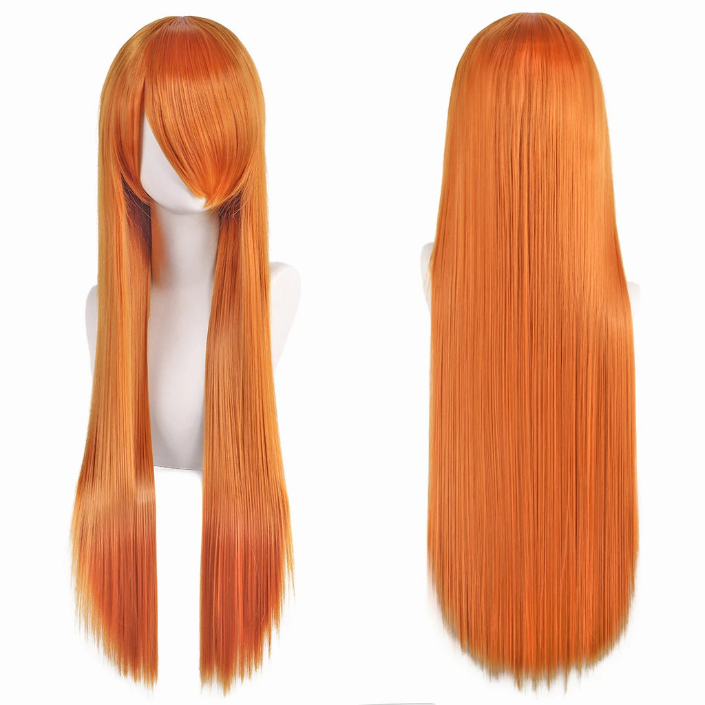 80cm Long Synthetic White Purple Cosplay Wigs Green Hair Straight Silver Wig Pink Hairpiece Lolita Wig with Bangs