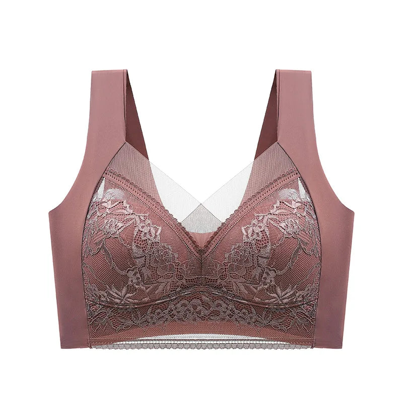 Fallsweet Seamless “Ice-Silk” Wireless Lace Bralette — Full Cup, Plus-Size, Everyday Comfort
