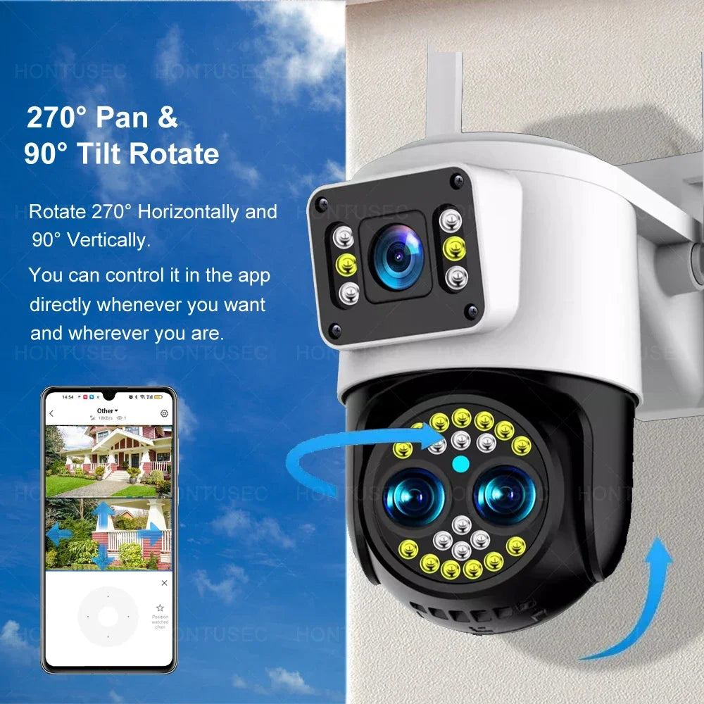 Yoosee 4K 8MP Three Lens Dual Screens 10X Optical Zoom Color Night Vision Auto Tracking Two Way Audio Surveillance Cameras