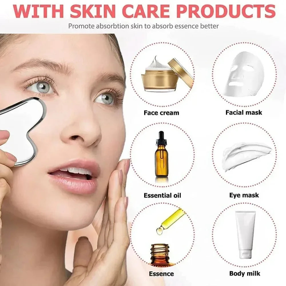 Ice Face Roller + Stainless Steel Gua Sha Set – Facial Massage Tools (1–3 pcs)