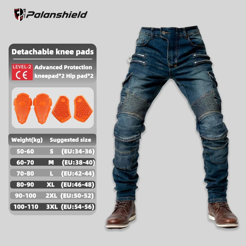 New Double Zipper Metal Style Motocross Moto Trousers Men For Woman Outdoor Riding Jeans With Protective Gear Motorcycle Pants
