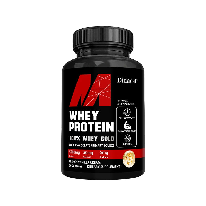 Didacat Whey Protein Capsules – 5000mg Protein Support for Muscle Growth & Recovery | Gluten-Free, Non-GMO (30/60/120 Capsules)