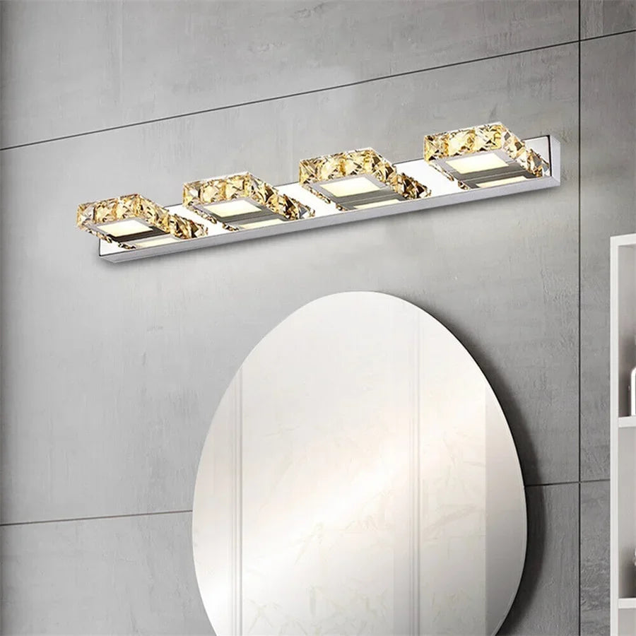 4-Light LED Crystal Vanity Mirror Lamp | Gold Bathroom Wall Light