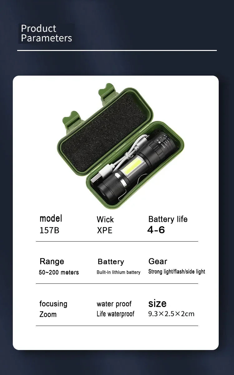 1-5PCS Mini LED Flashlight Zoom Torch COB+XPE Lamp Built-in Battery Lamp Outdoor Waterproof Emergency Pocket Light With Pen Clip