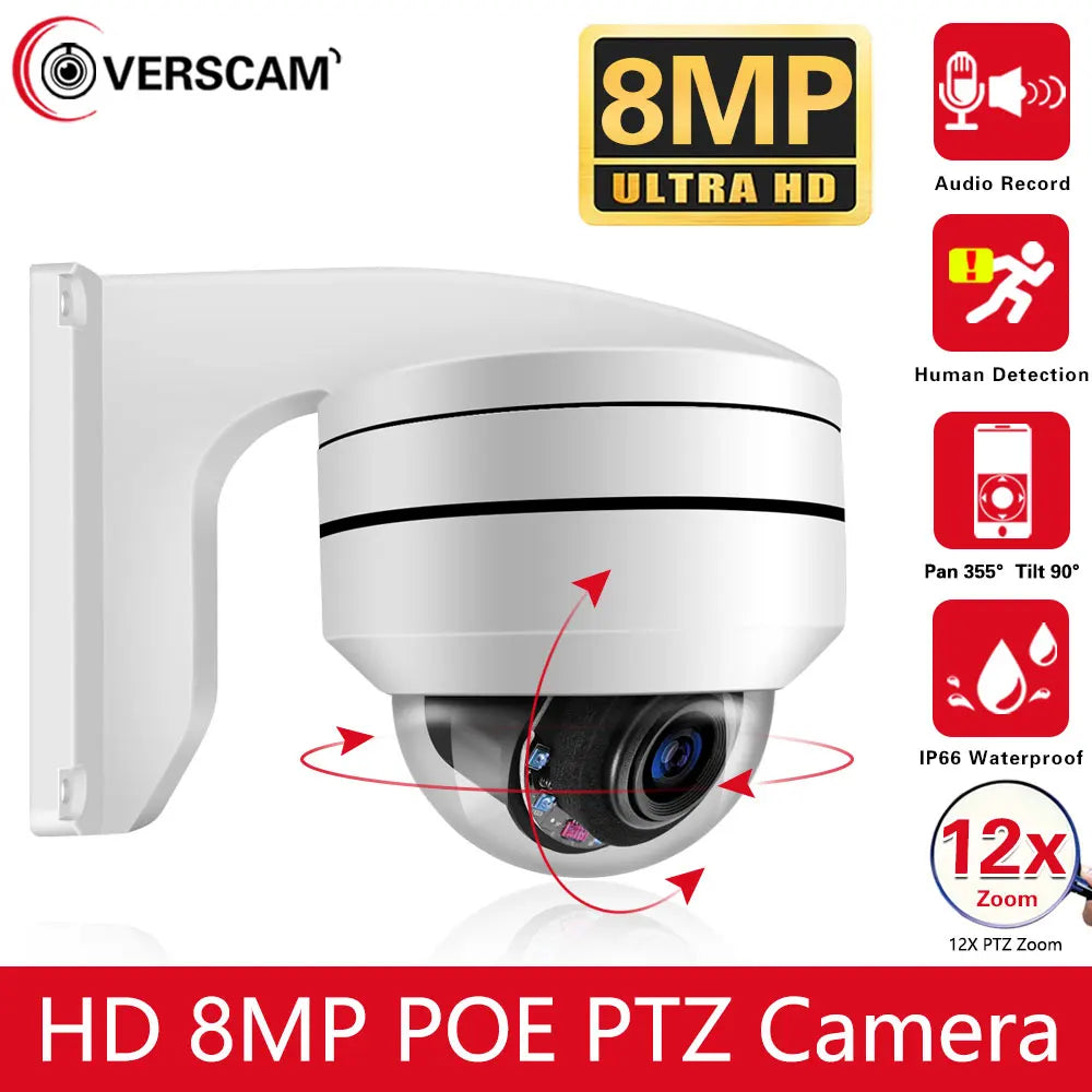 4K 8MP Outdoor IP66 PTZ Dome IP Camera POE 5MP 10X Optical Zoom Motion Detection Night Vision Audio CCTV Security Camera P2P