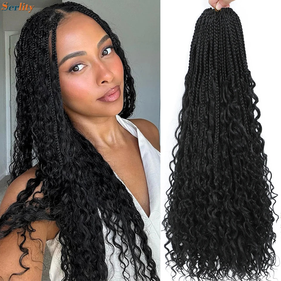 Boho Box Braids Goddess Bohemian Hippie Braids Braiding Hair Box Braids with Curly Ends Messy Pre-looped Synthetic Crochet Hair