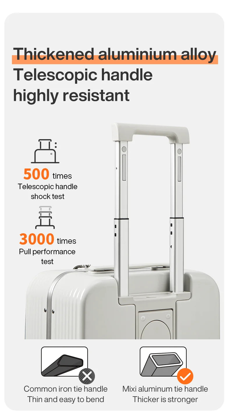 Mixi New Aluminum Frame Suitcase Carry On Rolling Luggage with USB Port Boarding Cabin Cup and Phone Holder 20 24 Inch