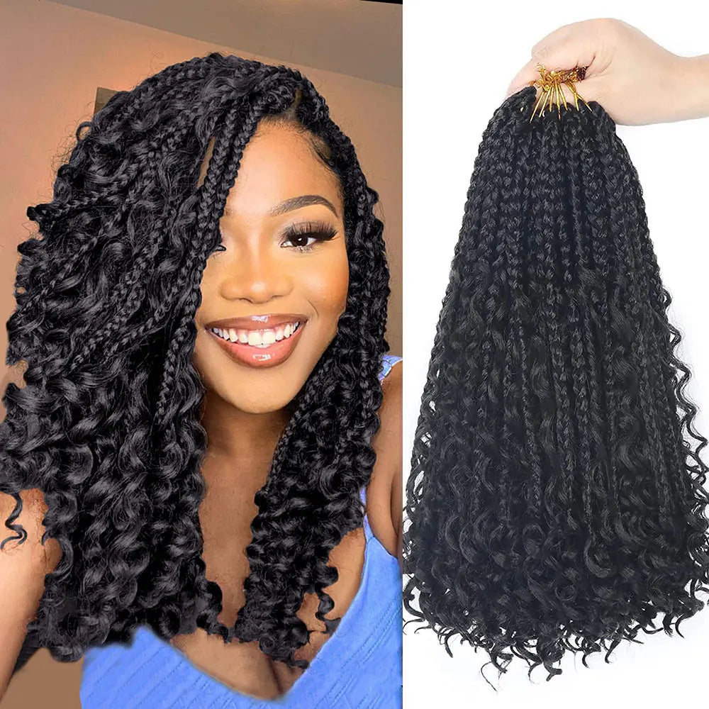 10" 8Packs Crochet Hair Box Braids Goddess Bohemian Crochet Boho Braids With Curly Ends Synthetic Crochet Hair For Black Women