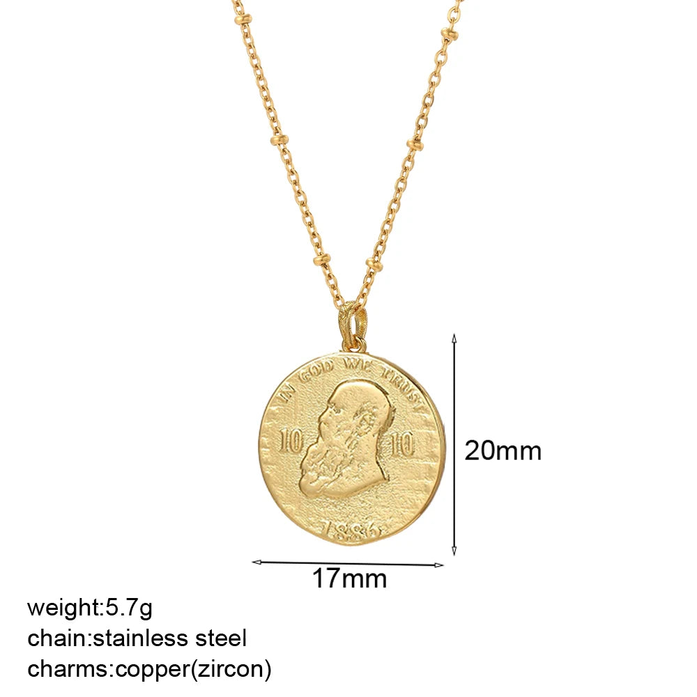 Vintage Gold Coin Pendant Necklace | Adjustable Portrait Chain for Women