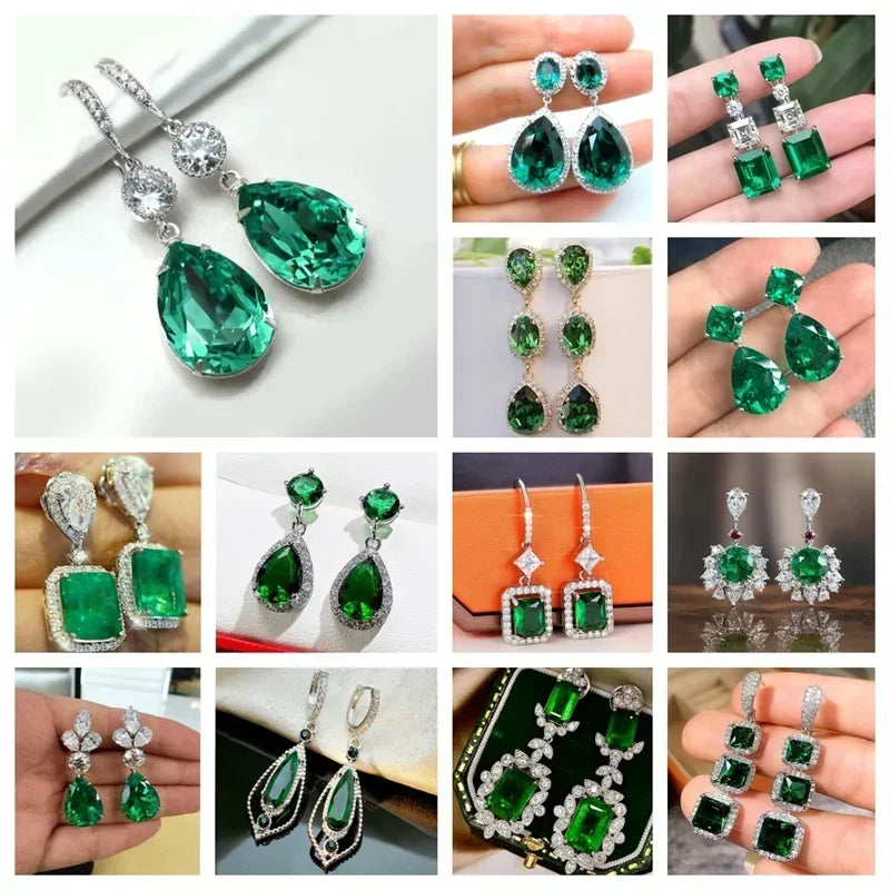Green Crystal Drop Earrings | Elegant Zirconia Luxury Jewelry for Women