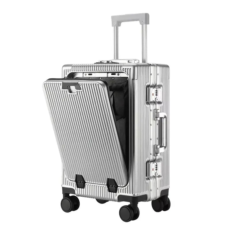 Front-Opening Carry-On Luggage with USB Port & Aluminum Frame