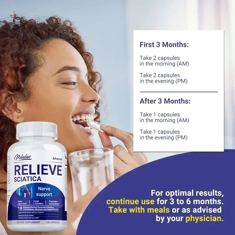Xemenry Relieve Sciatica Capsules – 18-in-1 Advanced Nerve Support Formula with B Vitamins, L-Arginine, Benfotiamine & Magnesium (120 Capsules)