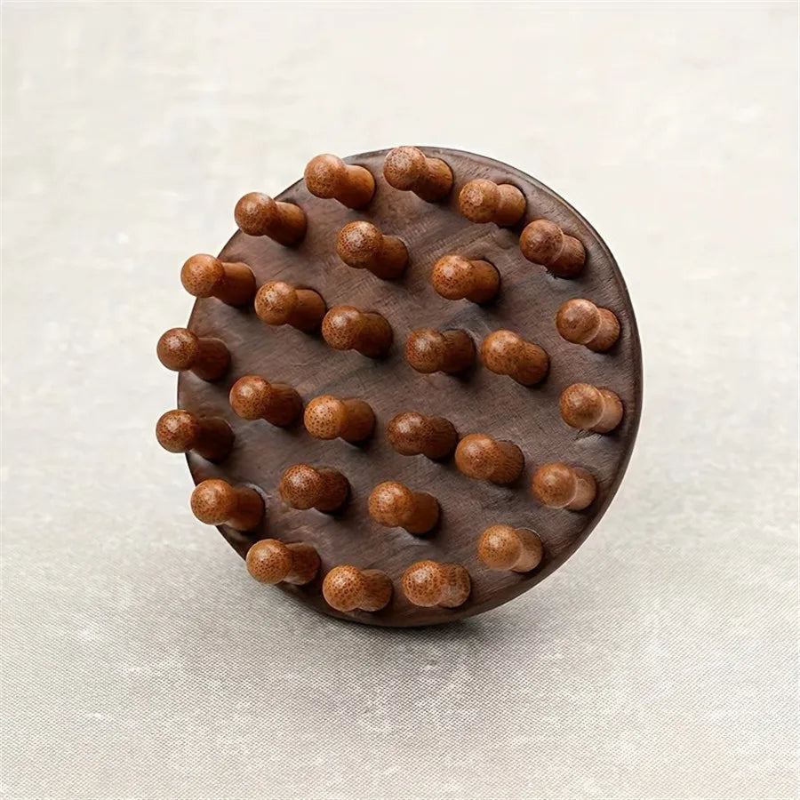 Ergonomic Mahogany Scalp Massager - Handheld Full Body Relaxation Tool with Unique Rounded Design for Relax