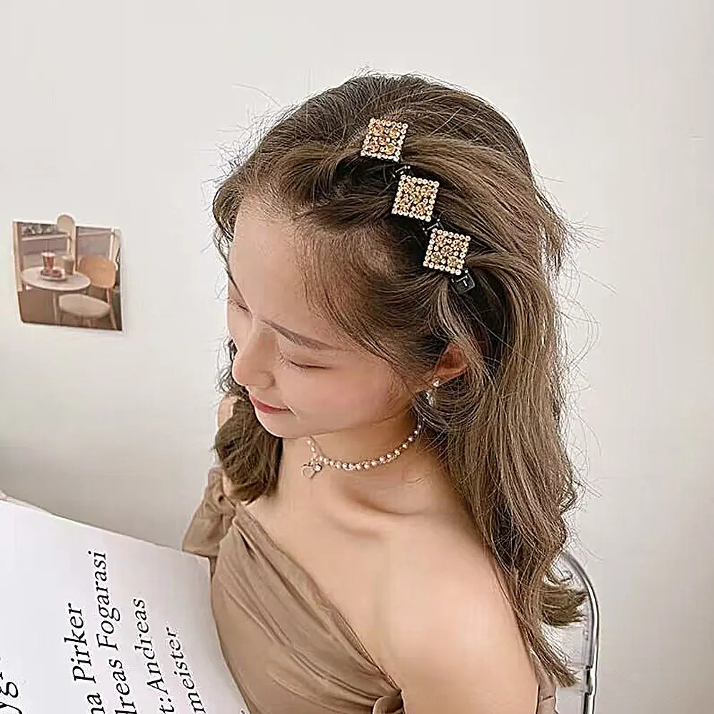 Sparkling Crystal Stone Braided Hair Clips Women Cheap High Quality Satin Rhinestone Fabric Hair Bands for Girls