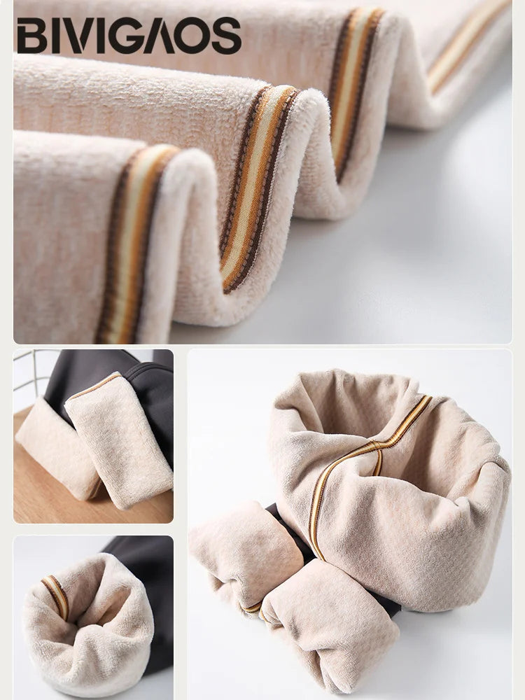 BIVIGAOS Snowflake Velvet Warm Sharkskin Leggings — Fleece-Lined High-Waist Winter Pants for Women