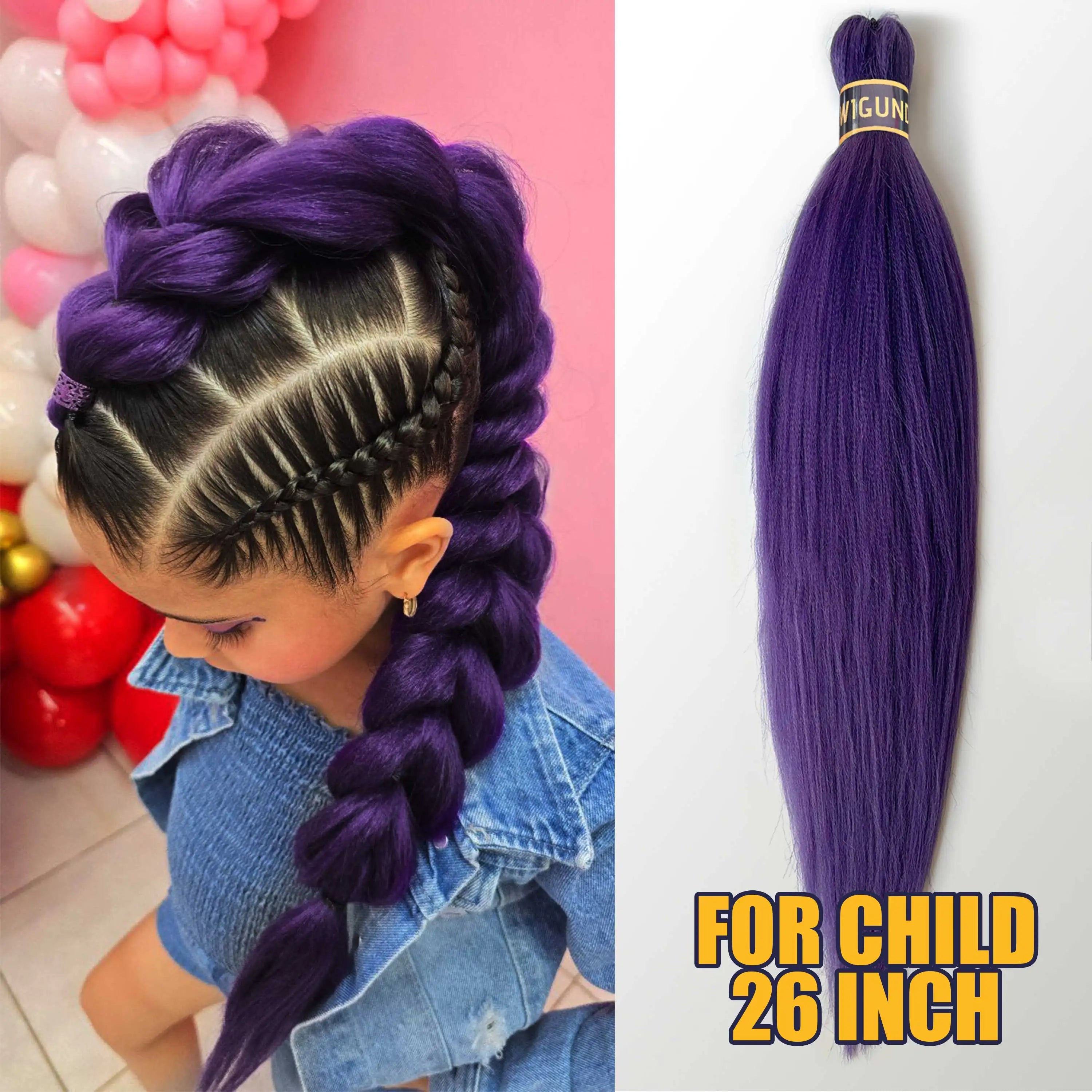 Ru mi Synthetic Braids Purple Hair Ponytail Costume Hairstyle 26inch Long Ponytail with Clips for Kids Girls Halloween Christmas