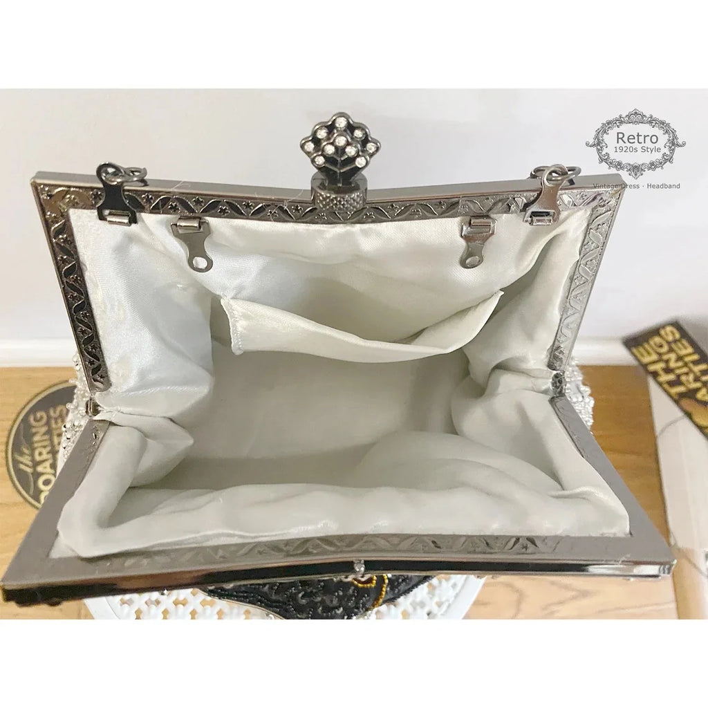 Lost in Vintage Clutch Handbag Beaded and Sequin Kiss-lock Closurer Shoulder Bag Crossbody Detachable ChainProm Evening Party