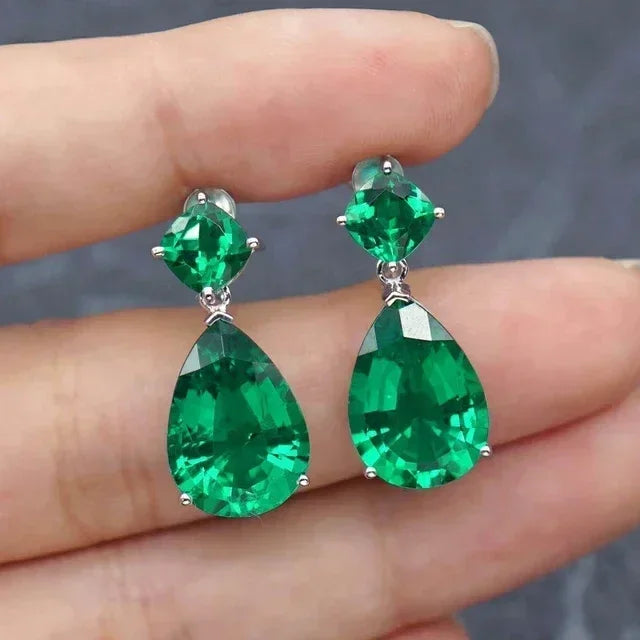 Green Crystal Drop Earrings | Elegant Zirconia Luxury Jewelry for Women