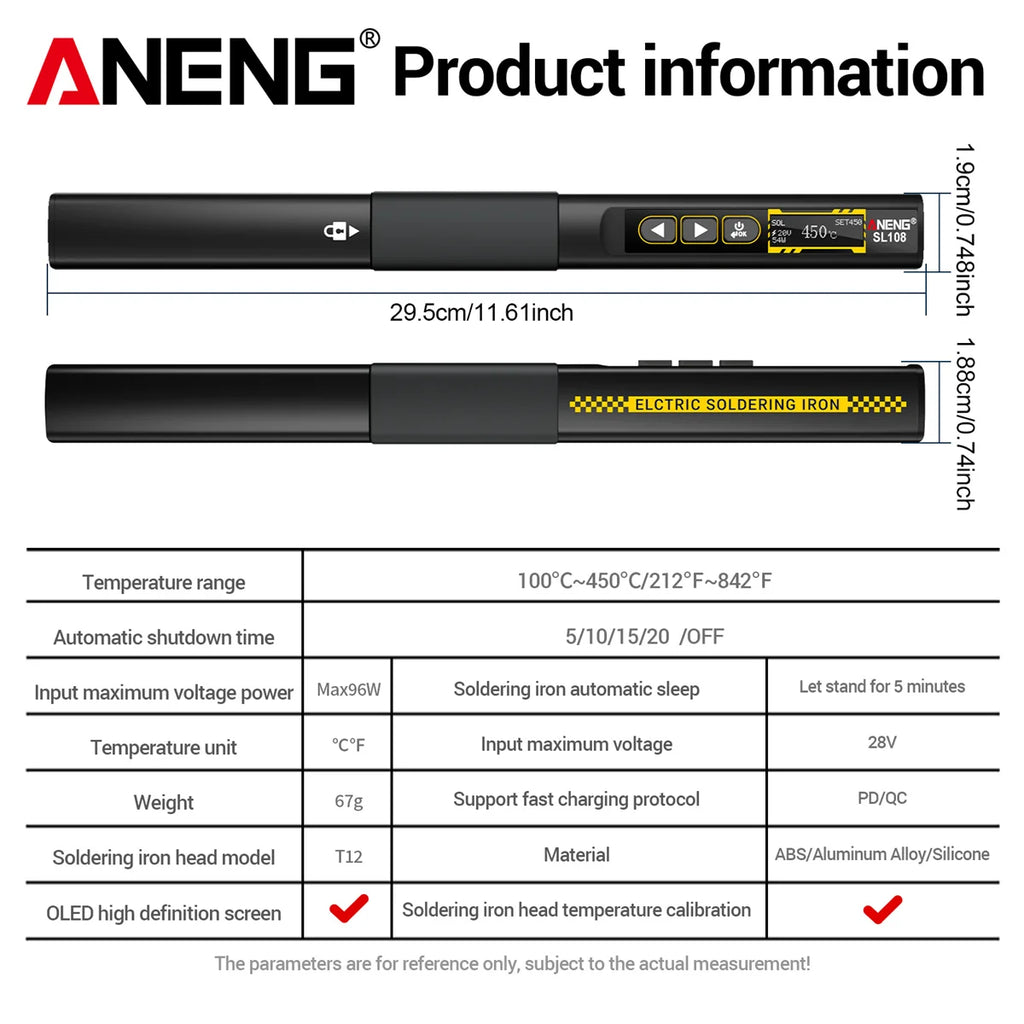 ANENG SL108 96W Smart Soldering Iron, PD/QC Fast Heating, Adjustable Temp 200-450°C, Portable Welding Station
