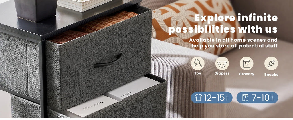 JHK Dresser For Bedroom With 4 Fabric Drawers Nightstand Wardrobe Steel Frame Closet For Clothes Storage Cabinet Of Furniture