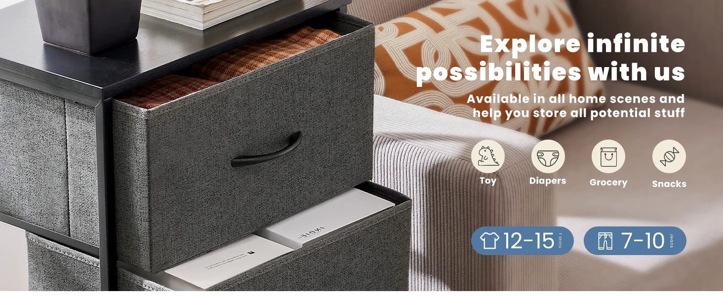 JHK Dresser For Bedroom With 4 Fabric Drawers Nightstand Wardrobe Steel Frame Closet For Clothes Storage Cabinet Of Furniture