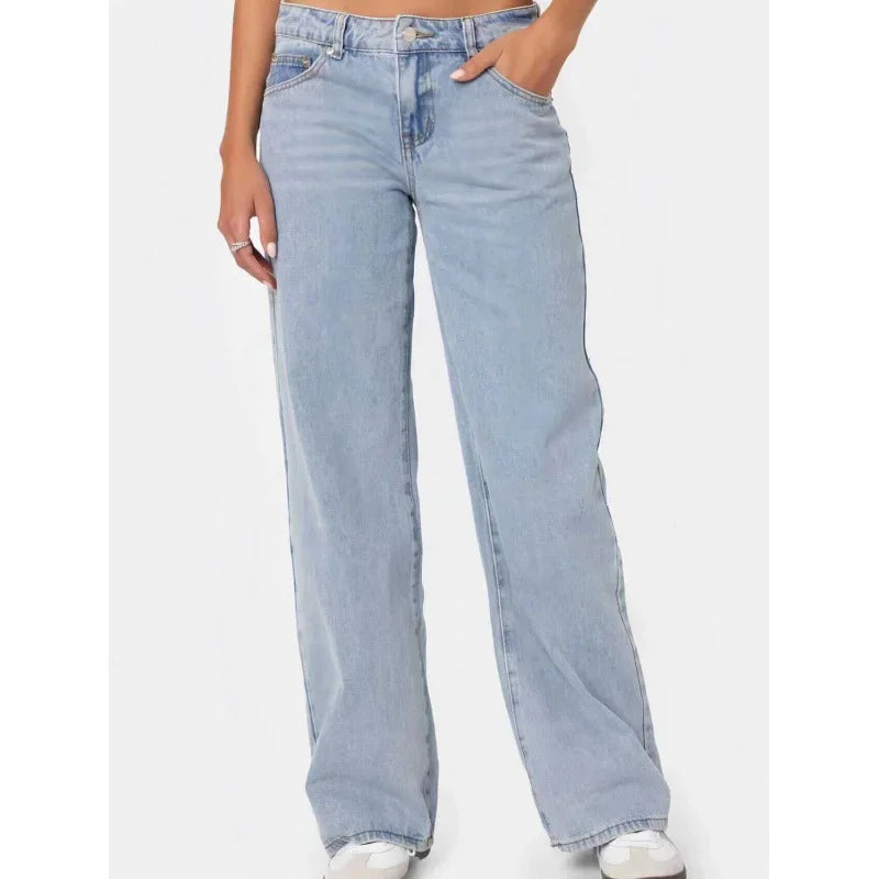 Vintage High-Waist Wide-Leg Jeans – Floor-Length Loose Fit Denim