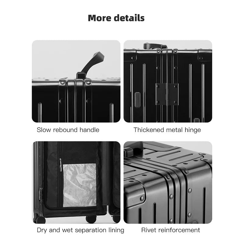 SUSHIMU 100% Aluminum-magnesium alloy Travel Suitcase Rolling Luggage 20/24/28 inch Trolley Luggage Carry-On Cabin Suitcase