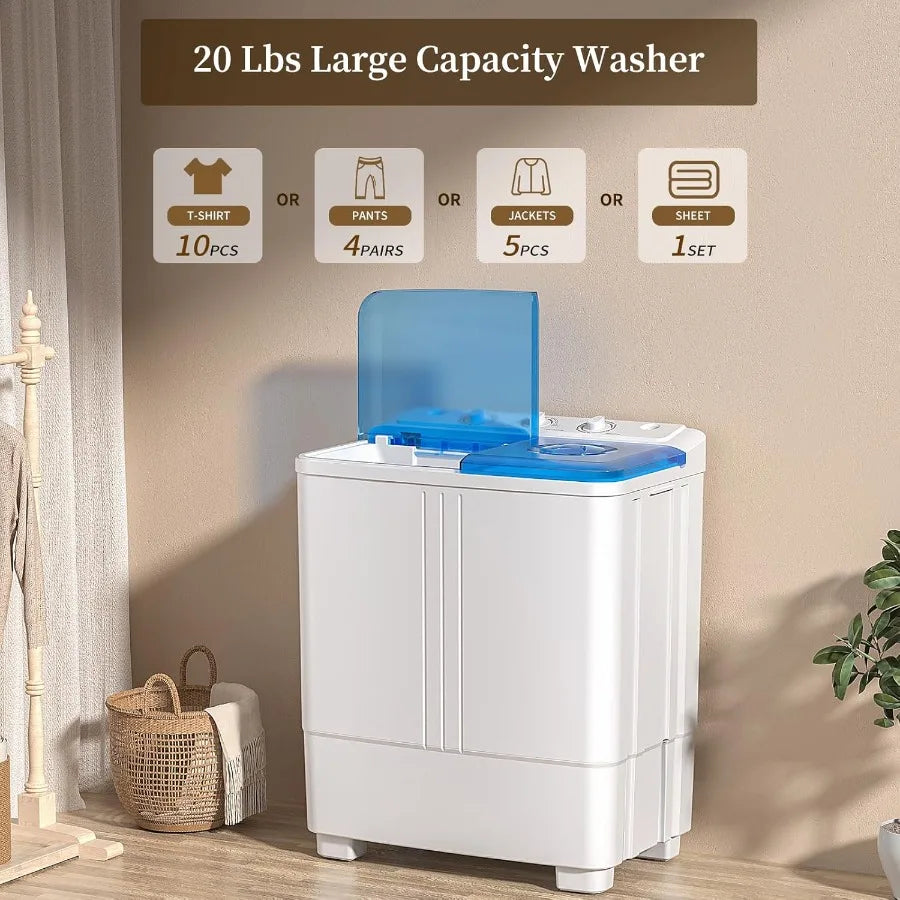 Portable Washing Machine Twin Tub Washing Machine Laundry Compact Washer spinner Combo with 20lbs capacity 12Lbs Washer and 8Lb