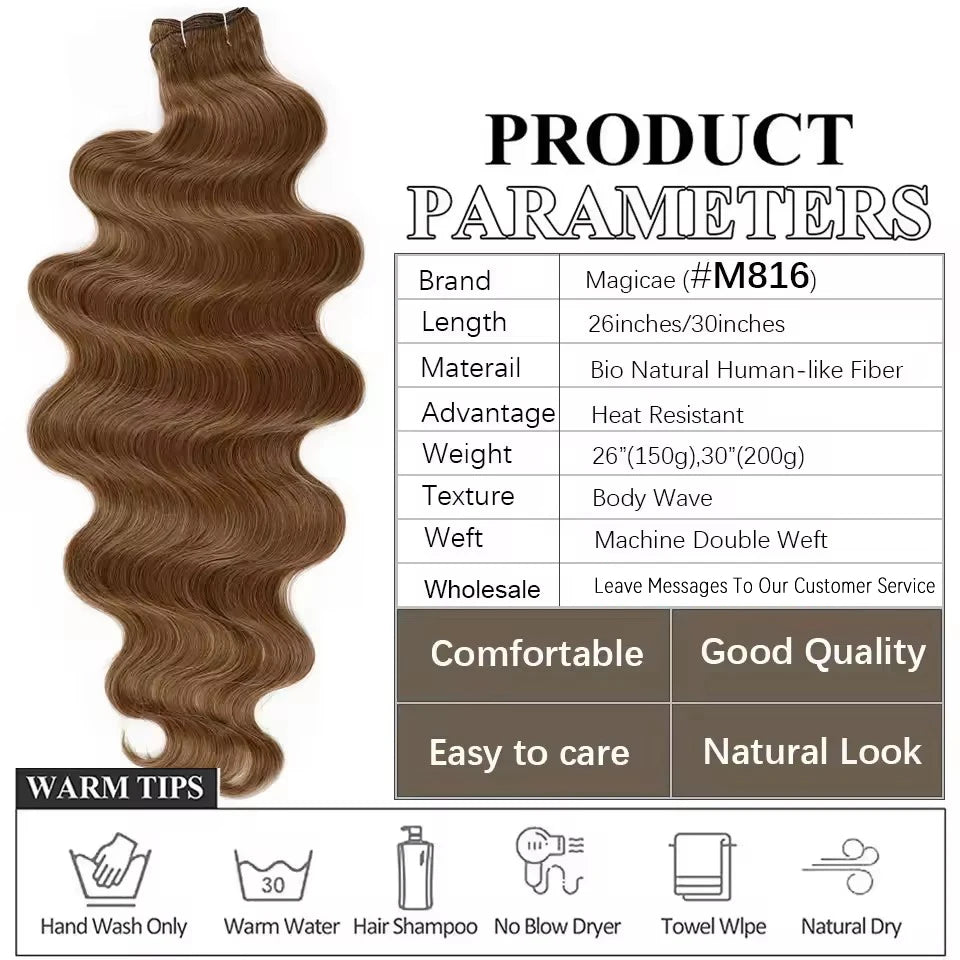 Magicae 200g/Pc Chocolate Ombre Brown Orange Blond 27/613 Grey High Temperature Synthetic Hair Extension 30Inch Body Wave Bundle