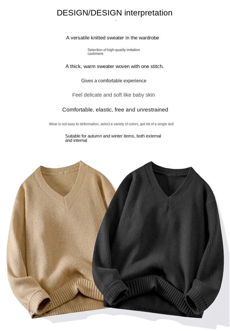 Pullover Knitwear Sweatshirts Long Sleeve Shirt Jacket Fashion V Neck Streetwear Tops Casual Wool Knit Sweater Men Clothes Coat
