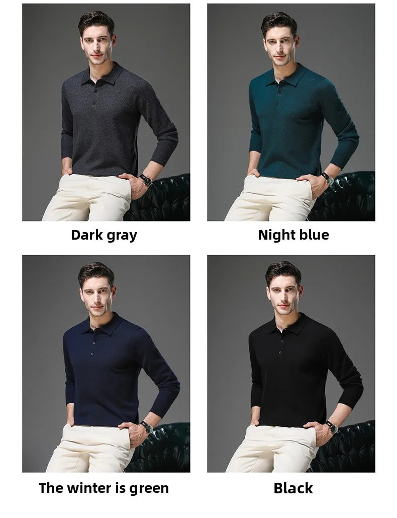 Top Grade Anti-Pilling New Fashion Men Knit Pullover Turndown Collar Autum Winter Slim Fit Warm Sweater Business Casual Jumper